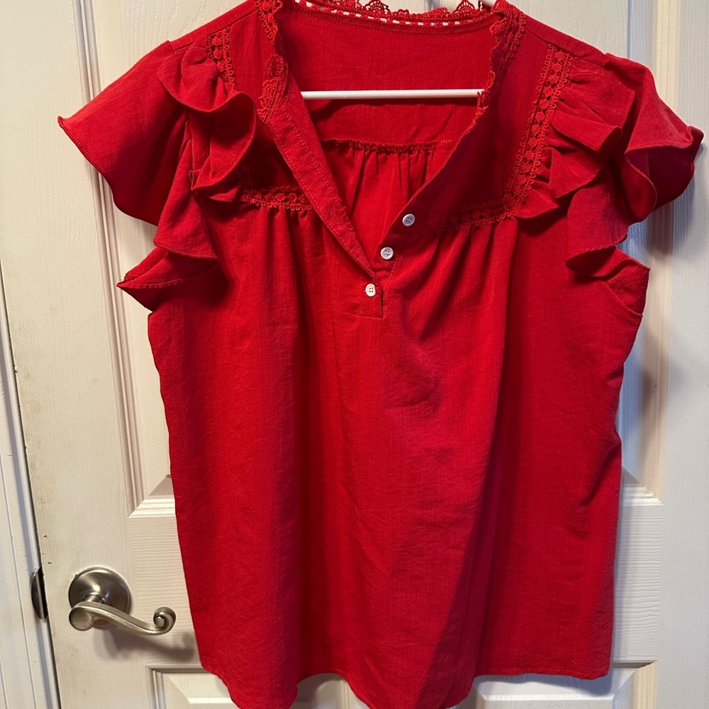 Red Ruffled Women's Top